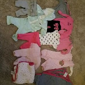 Lot newborn outfits, blankets, onesies, bodysuit,