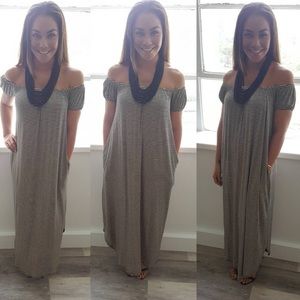 Stripe off the shoulder maxi dress