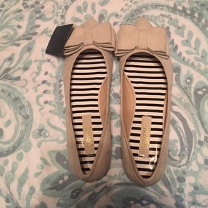 Tan suede flats with bow