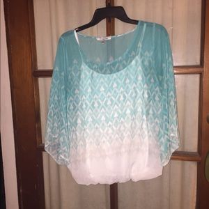 Womens blue and white sheer blouse with white tank