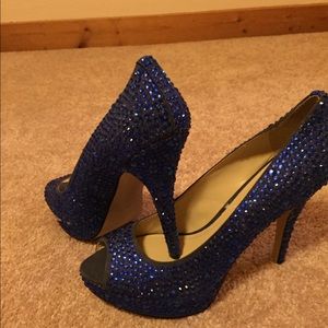 Blue rhinestone heels