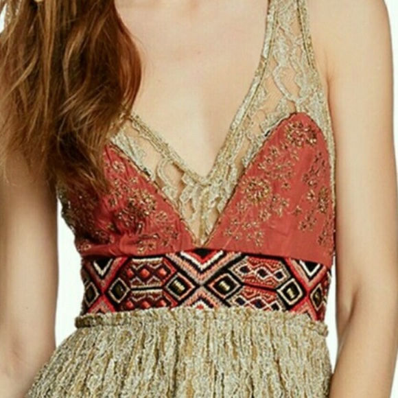 🎉Free People Gold Crushed Dress NWT - Picture 2 of 3