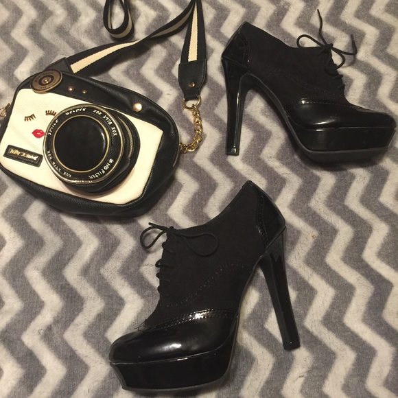 Black Patent and Faux Suede Oxford Platform