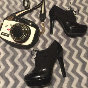 Black Patent and Faux Suede Oxford Platform