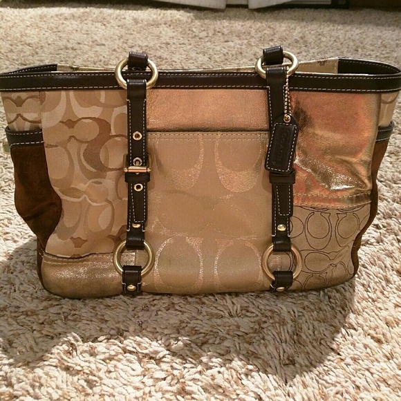 Unique Brown and Gold patchwork Coach bag