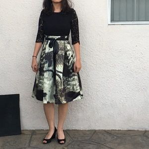 Black Sweet Printed Knee Length Dress