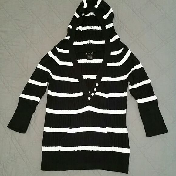 Navy and white striped sweater