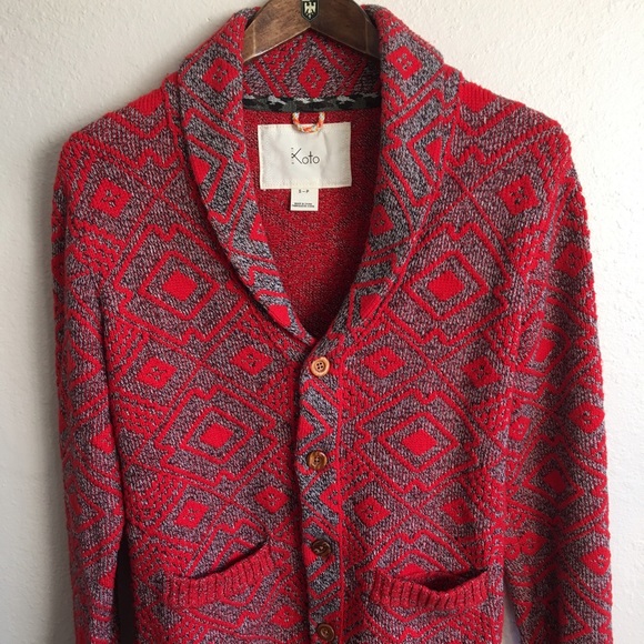 red shawl collar cardigan