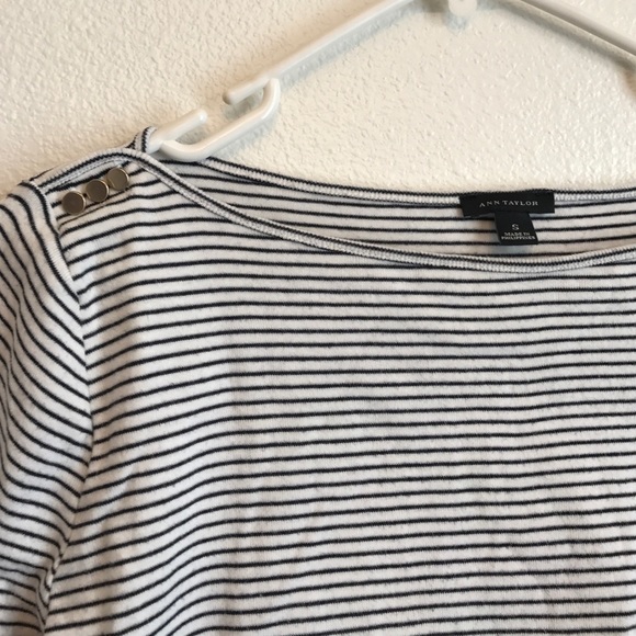Ann Taylor Stripe 3/4 Sleeve Shirt Top - Picture 2 of 3