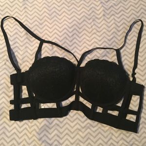 Black lace cage bra