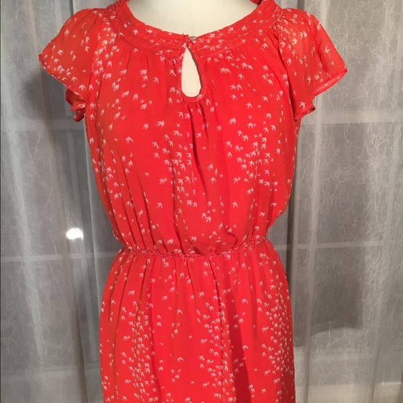 Bright Coral/Orange Dress with Birds