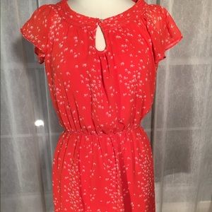 Bright Coral/Orange Dress with Birds