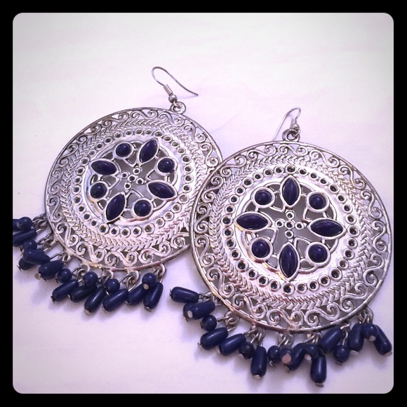 Silver and blue statement earrings