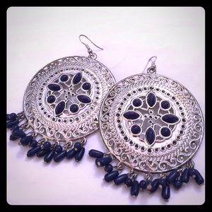 Silver and blue statement earrings