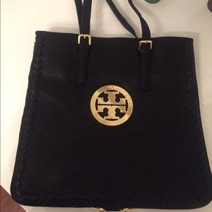 Black leather Tory Burch tote bag- large