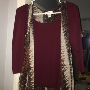 Cute fall outfit: BP maroon top & long shall