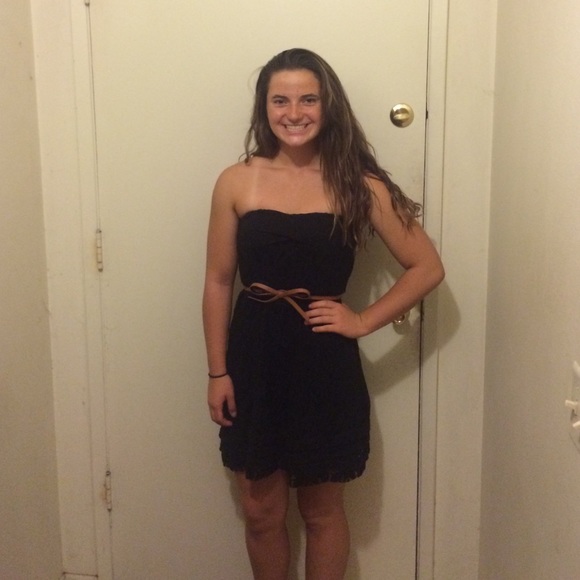Strapless black lace dress