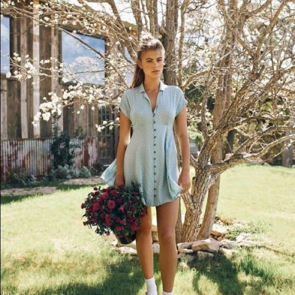 Kimchi Blue Lucy Blue Polka Dot Shirt Dress