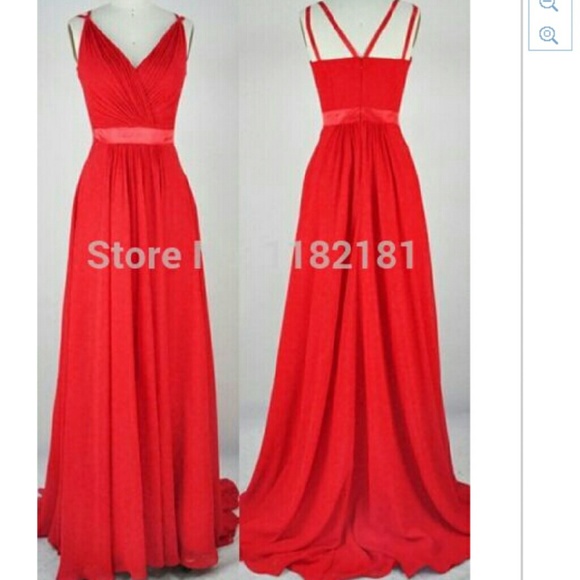 PRICE DROP ⬇️ V Neck Red Chiffon Evening Dress - Picture 2 of 4