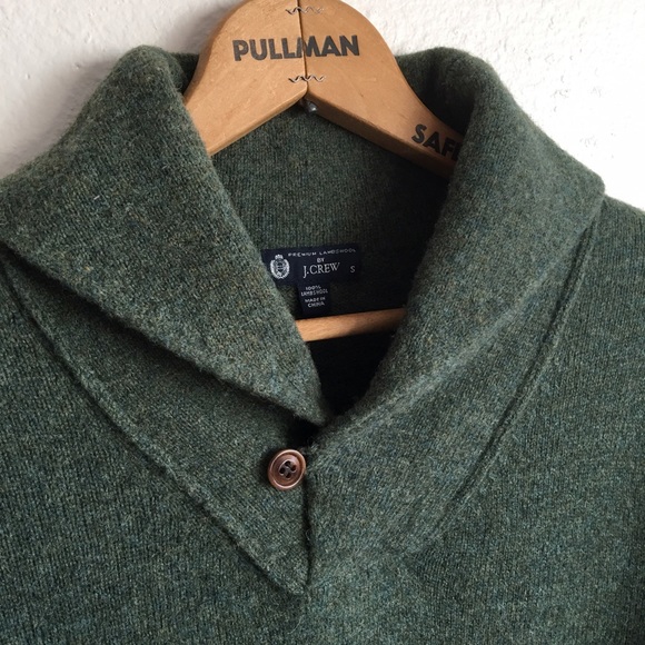 J.CREW 100% Lambswool Green Shawl-collar Sweater