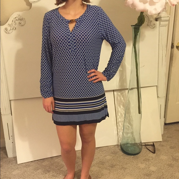 Sophisticated blue long sleeve Anne Klein dress