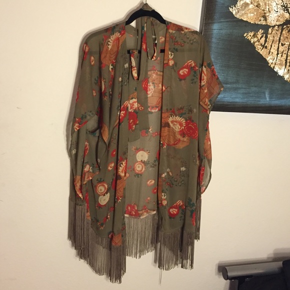 Urban Outfitters Tops - Fall Fringe Kimono with Belt