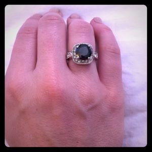Black stone, silver ring