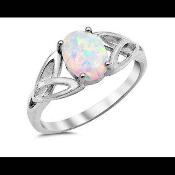Oval celtic sterling silver opal ring