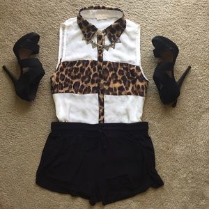 White + Leopard Stripe Tank