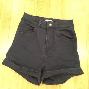 H&M HIGH WAISTED DARK BLUE TWILL SHORTS