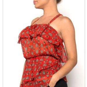 Paisley loose spaghetti strap top