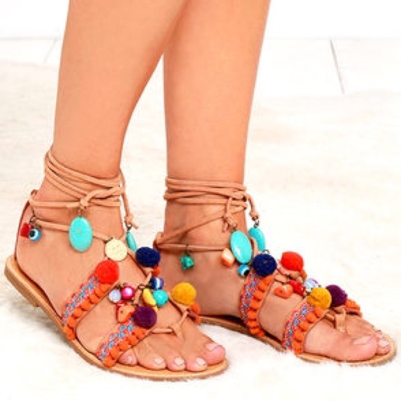SOLD MIA Pom Pom leather gladiator sandals Renata - Picture 2 of 4