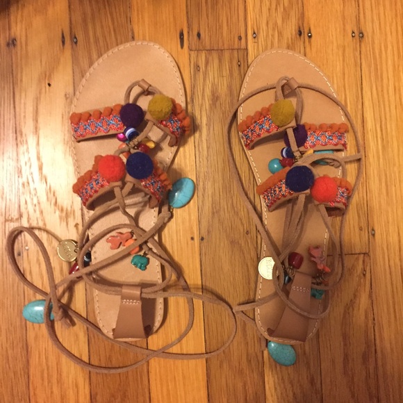 SOLD MIA Pom Pom leather gladiator sandals Renata - Picture 3 of 4