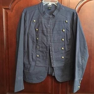 Military styled blue denim jacket