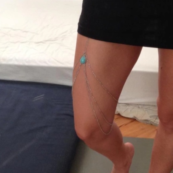 Boho bohemian turquoise stone leg thigh chain - Picture 2 of 2