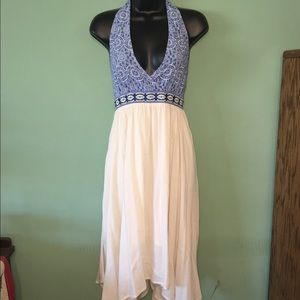 Bohemian Blue and Cream and Halter Dress