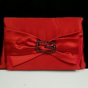 Red Satin Buckle & Bow Vintage Clutch