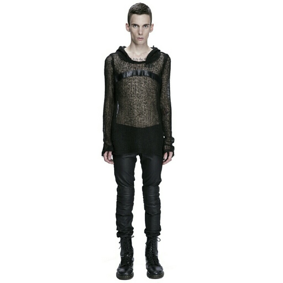 Unisex NonGendered Censor Bar Knit  Leather Hoodie