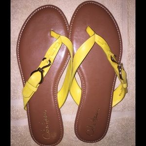 Cole Haan Yellow Leather flip flops.