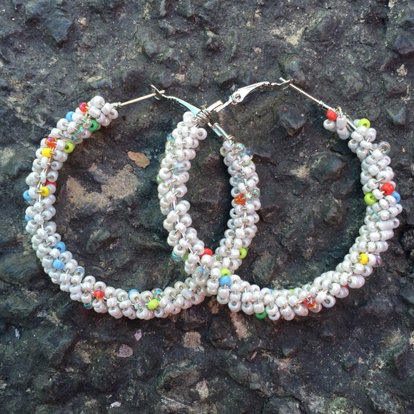 White Seed Hoop Earrings