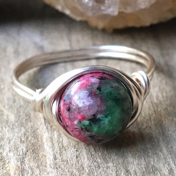 Sterling plated Ruby Zoisite stone ring handmade