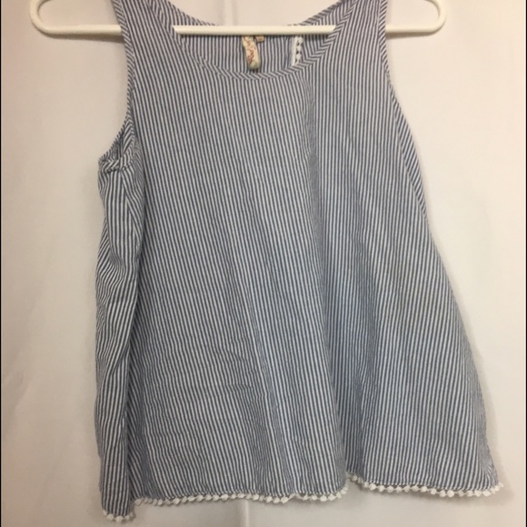 Blue and white striped open back top