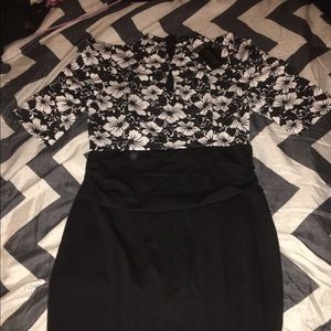 Black knee length dress w/white flowers