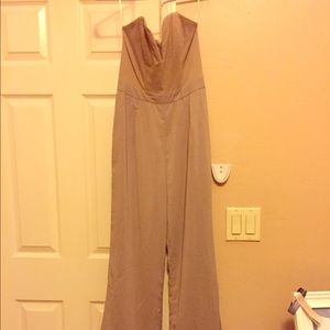 Strapless tan jumpsuit