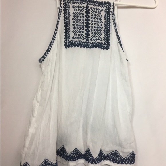 White and blue embroidered tank top