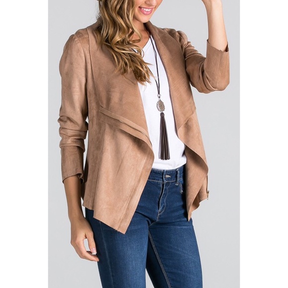 Khaki suede zipper jacket blazer - Picture 2 of 4