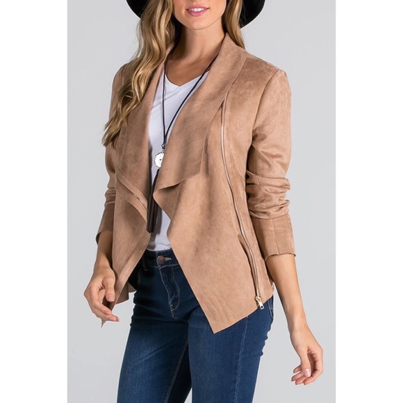 Khaki suede zipper jacket blazer - Picture 3 of 4
