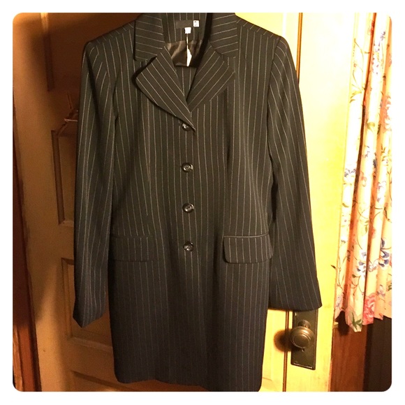 Ms. J black pinstriped pant suit