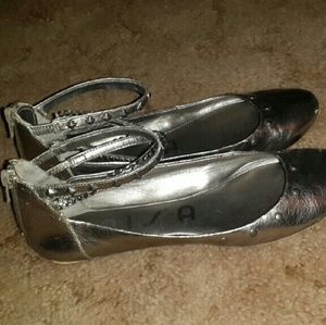 Unisa Metallic Silver Ankle Strap Flats Size 6