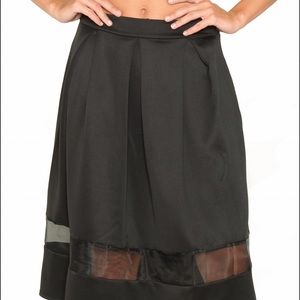 See through stripe black midi skirt long